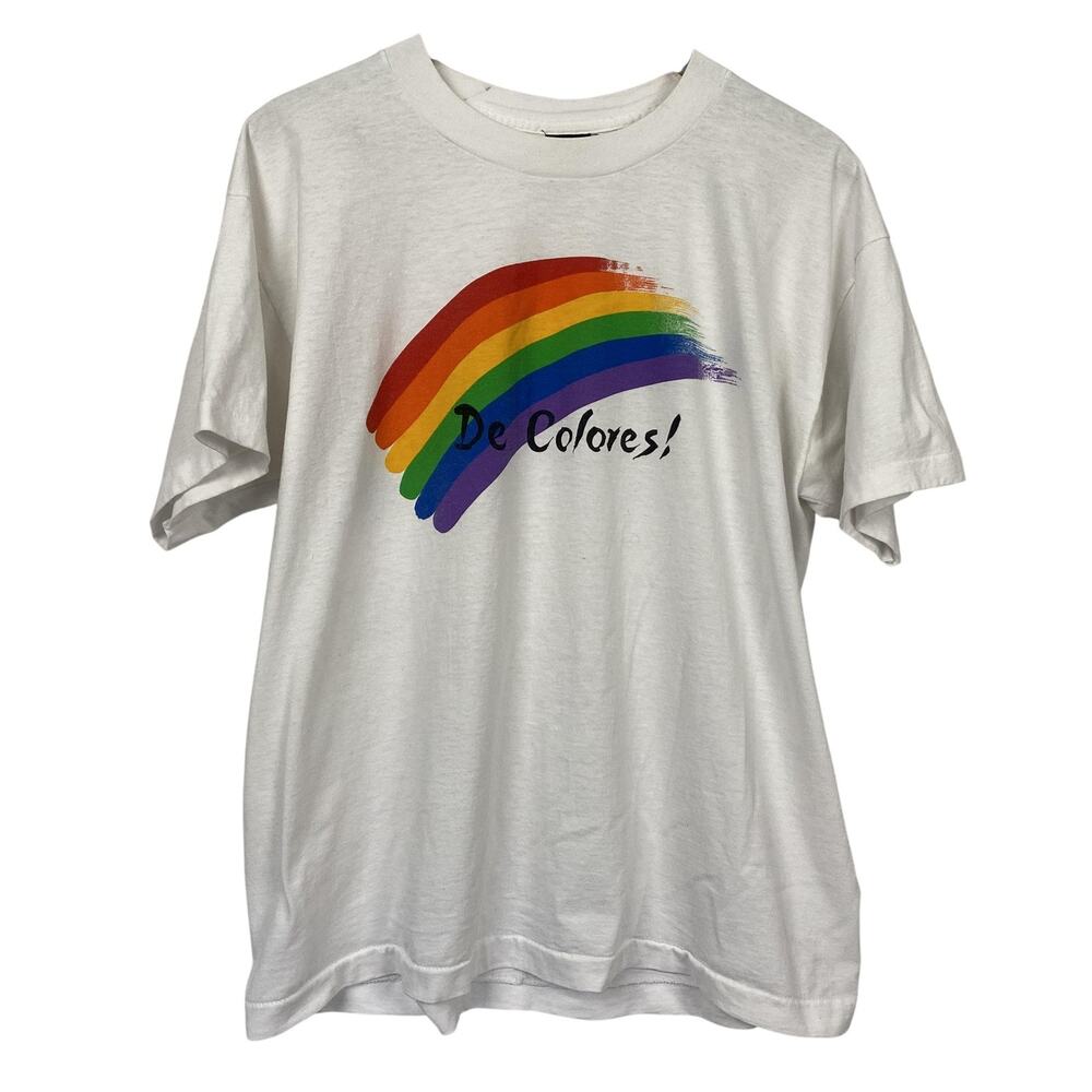 Vintage De Colores Shirt Adult XL White Rainbow Graphic Single Stitch 90s Tee